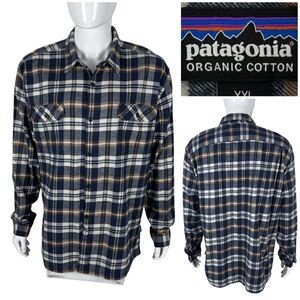 Patagonia Men's Blue Plaid Organic Cotton Shirt